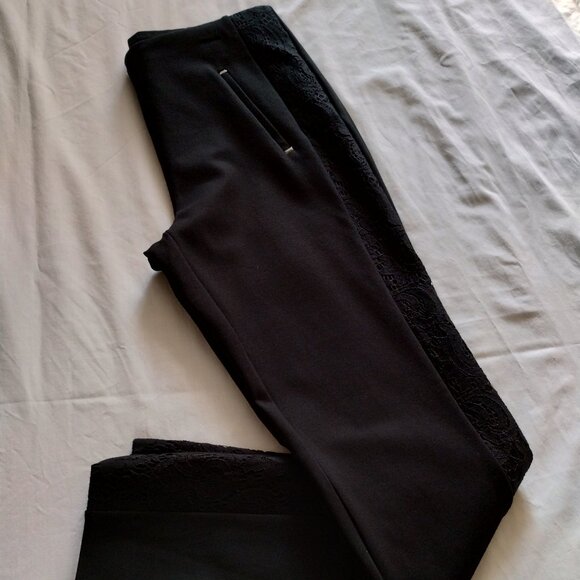 CHICO's Black PONTE Knit LACE TUX STRIPE Legging Sz 0.5 - Picture 1 of 7